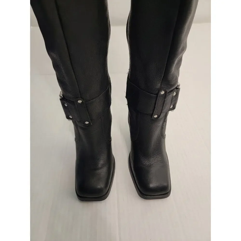 Colin Stuart Over The Knee Heel Boots 6B Leather Square Toe Witchy Punk Vampi